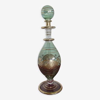 Vial / perfume bottle in tinted and cut glass golden border