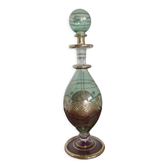 Vial / perfume bottle in tinted and cut glass golden border