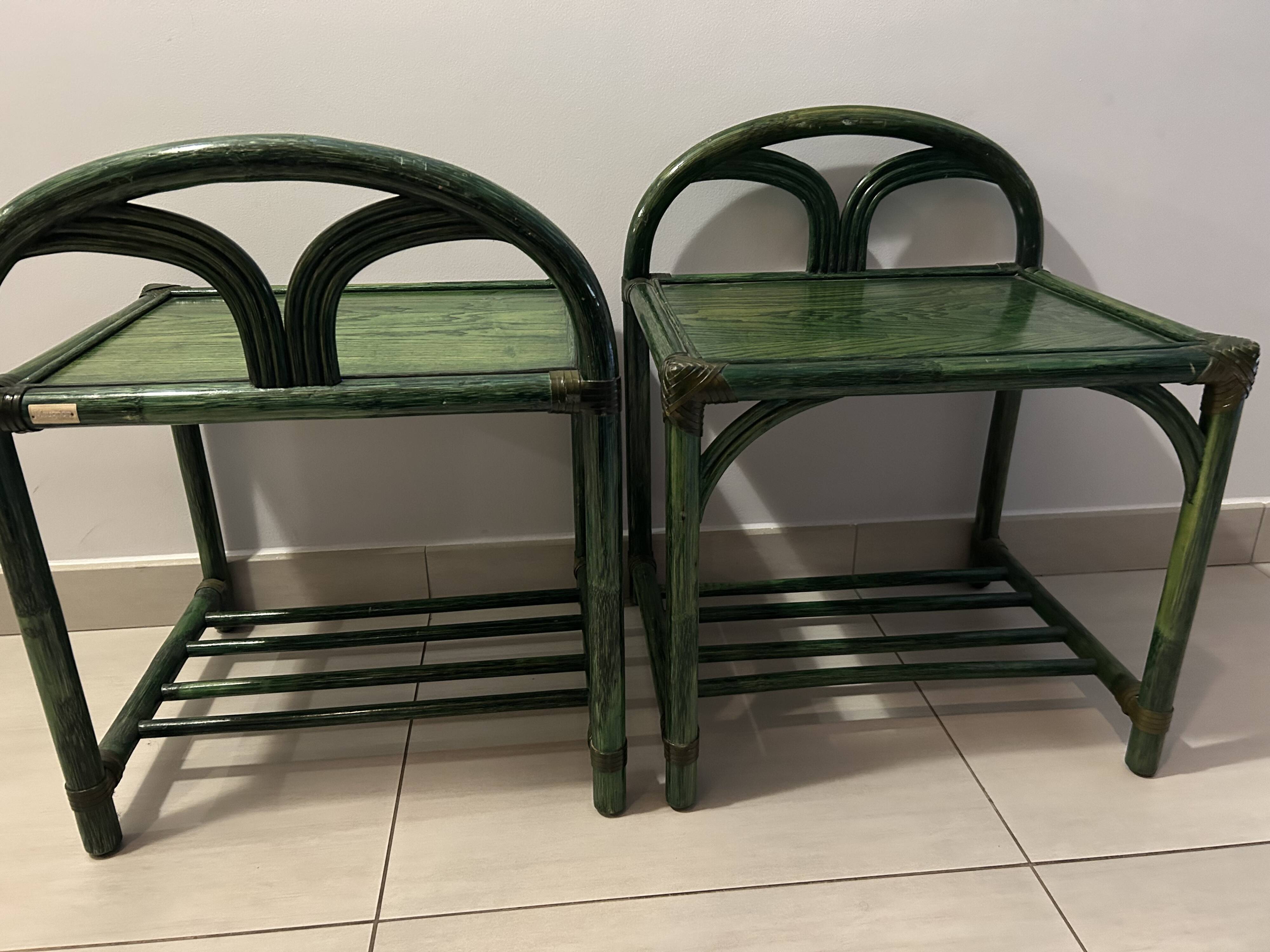 Headboard + 2 rattan bedside tables Maugrion / Roche Bobois 1980s