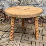 Table basse tripode pin massif brut 1960