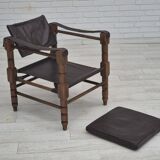 1960s, Scandinavian "Safari" lounge chair, original condition, leather, beech wood.