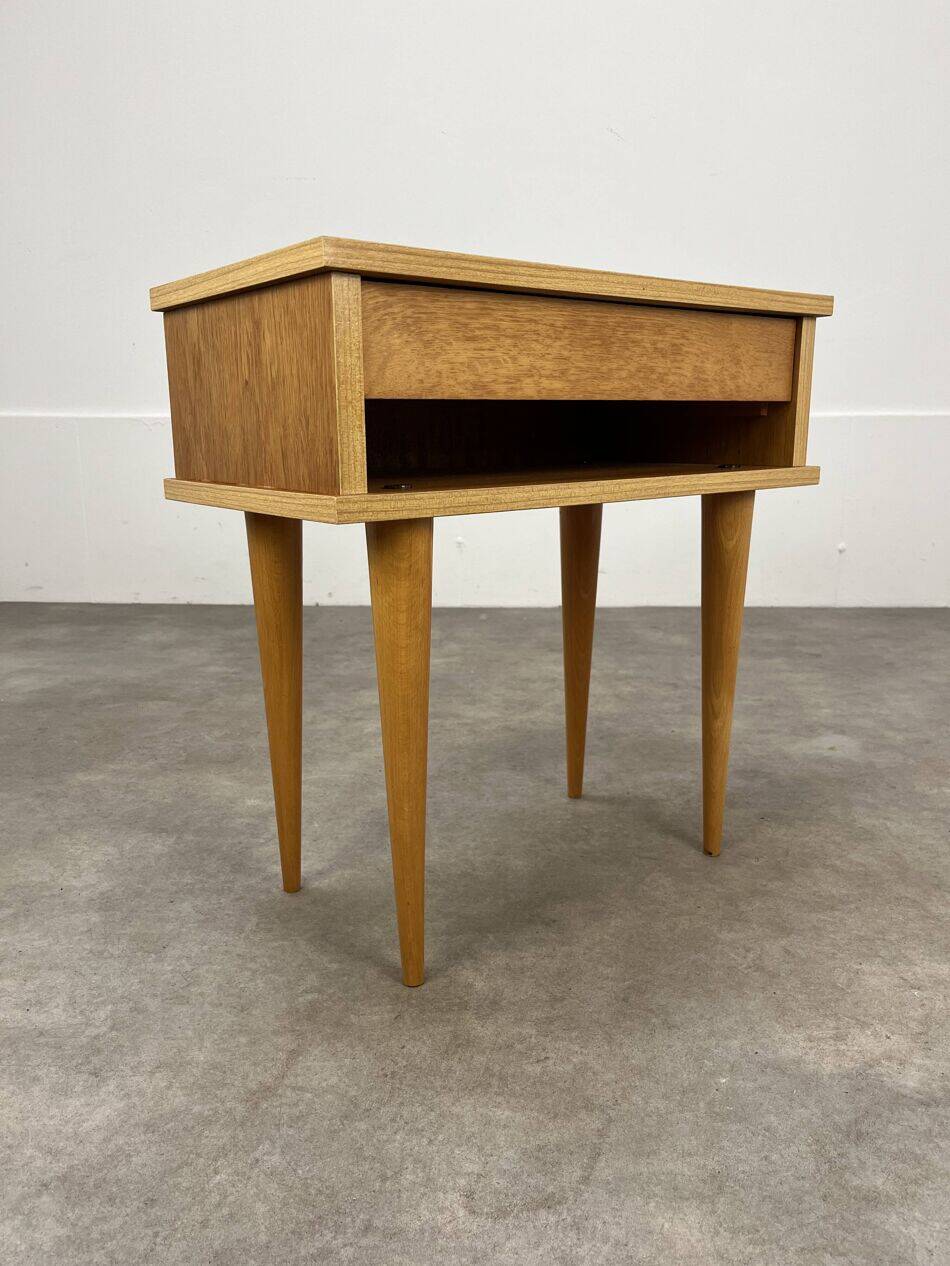 Table de chevet vintage bois blond, années 60
