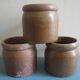 Lot of antique rustic stoneware pots, old French stoneware pots