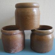 Lot of antique rustic stoneware pots, old French stoneware pots