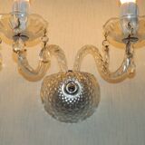 Pair of French vintage double crystal wall lights with barley twist glass arms.