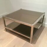 Pair of large side tables in chrome and bronze mirrors