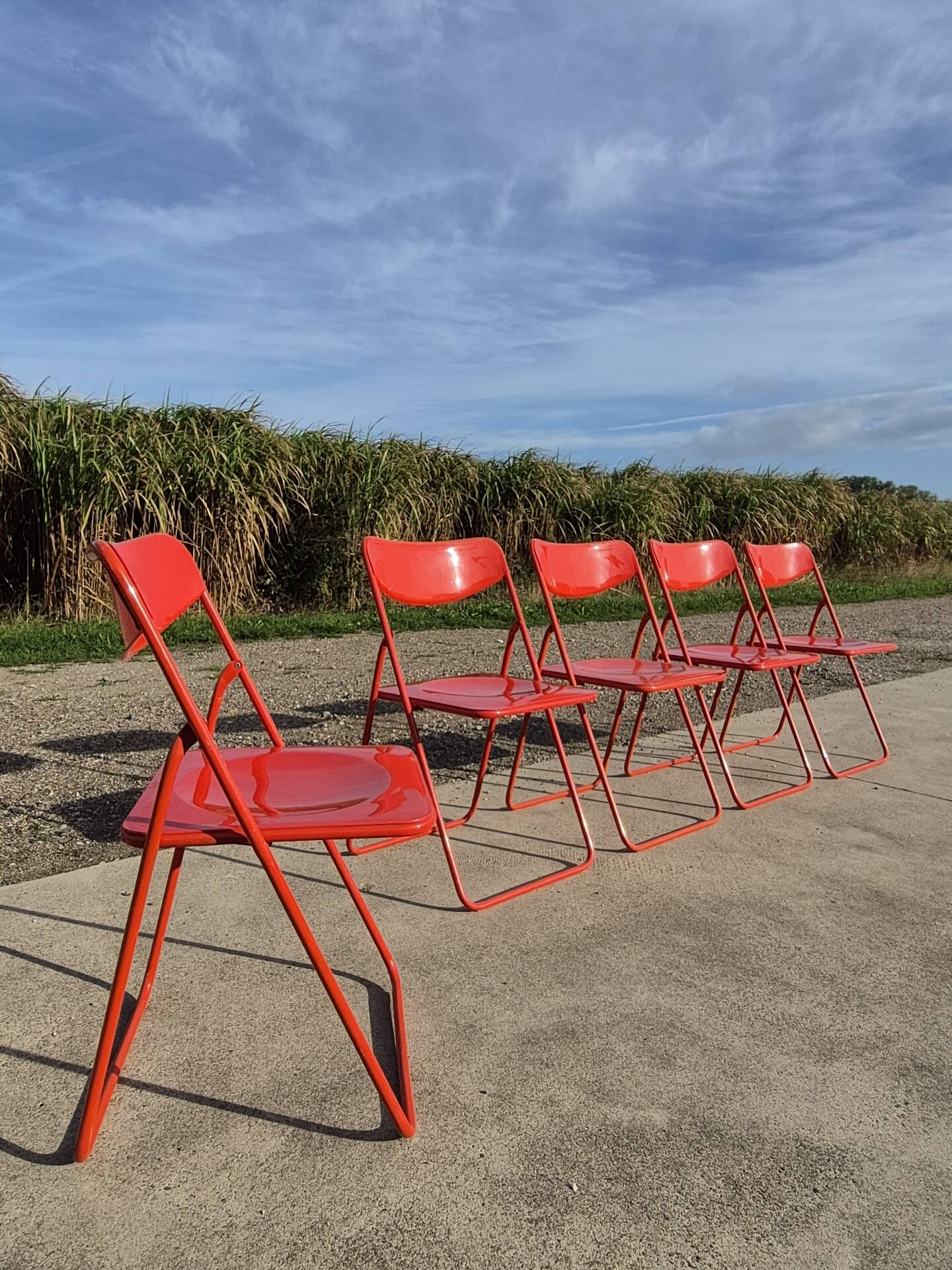 Set 5 vintage TED folding chairs IKEA red 1980s Nield Gammelgaard