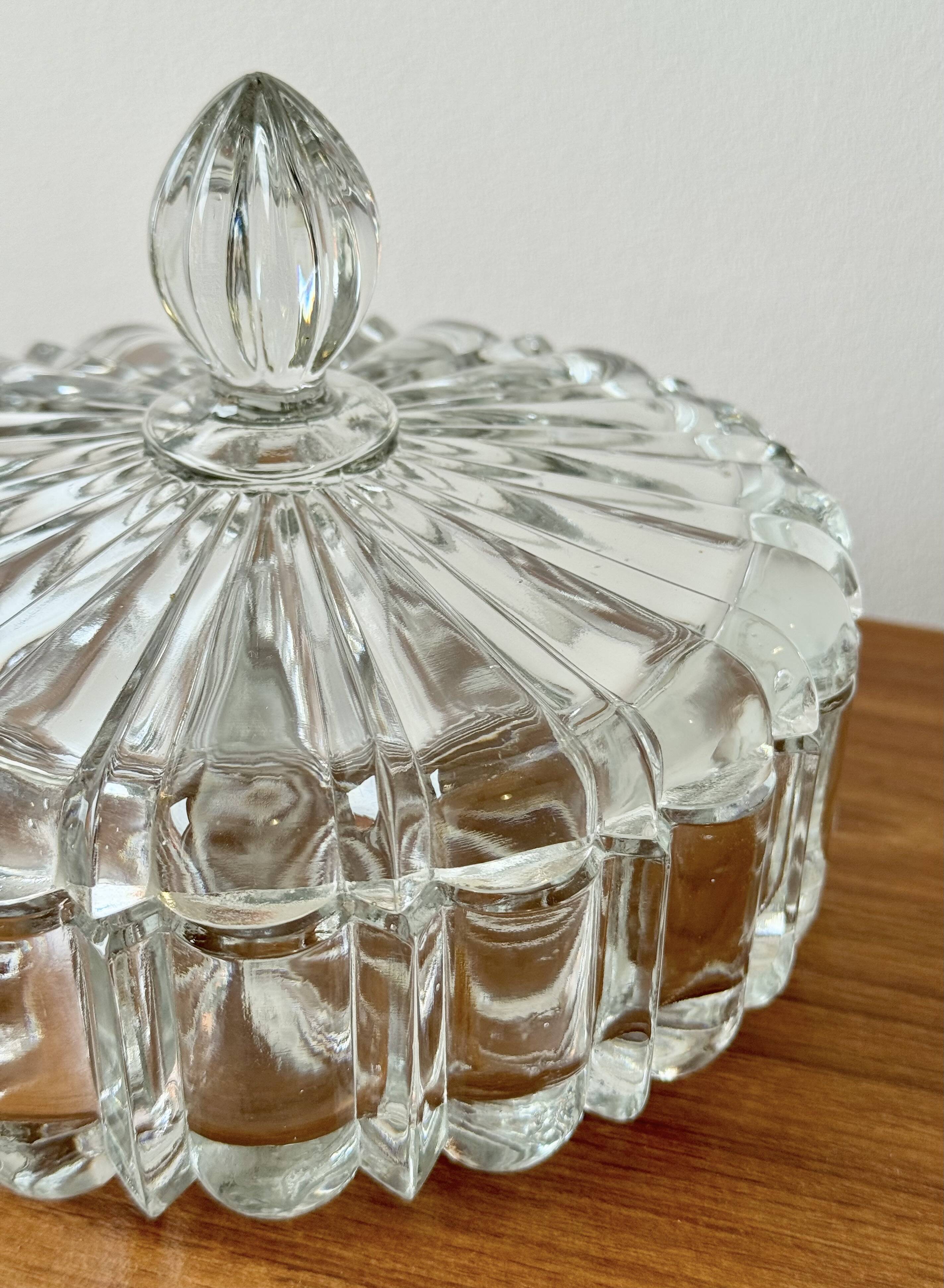Vintage Glass Trinket Bowl with Lid