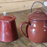 Old enamelled pot and pitcher set