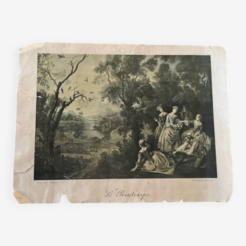 Gravure ancienne Le printemps Nicolas Lancret (18eme)