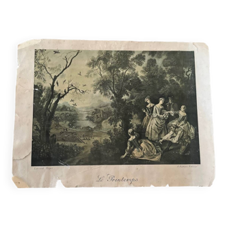 Gravure ancienne Le printemps Nicolas Lancret (18eme)