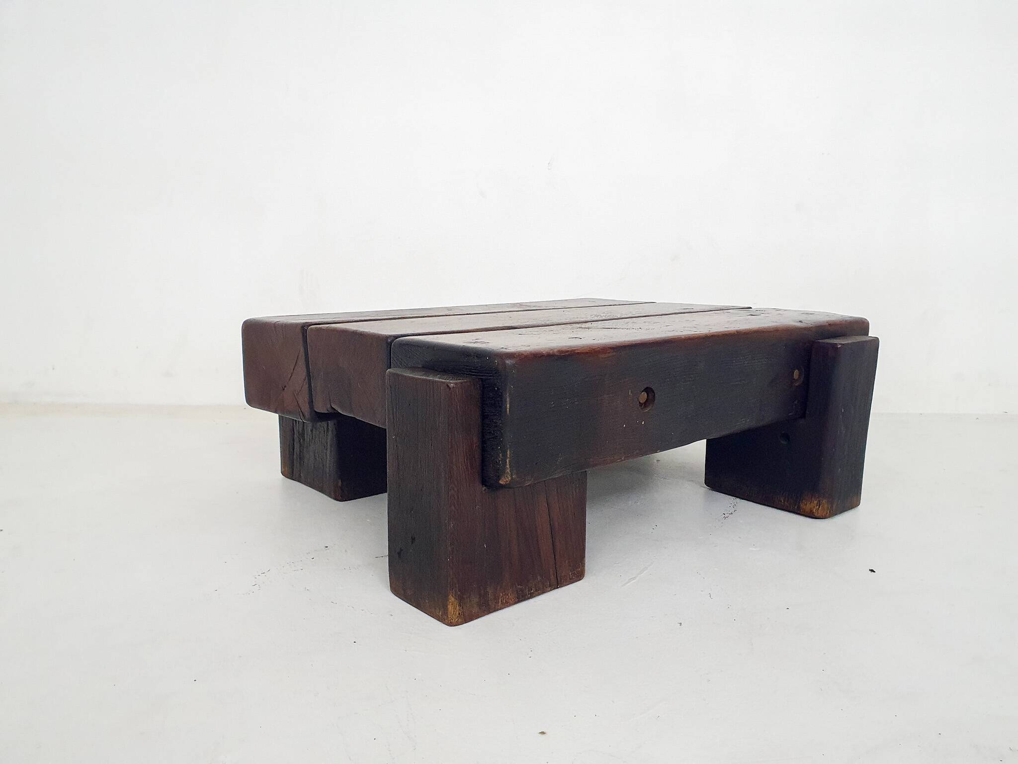 Mid-century brutalist solid wooden coffee table, The Netherlands 1970's