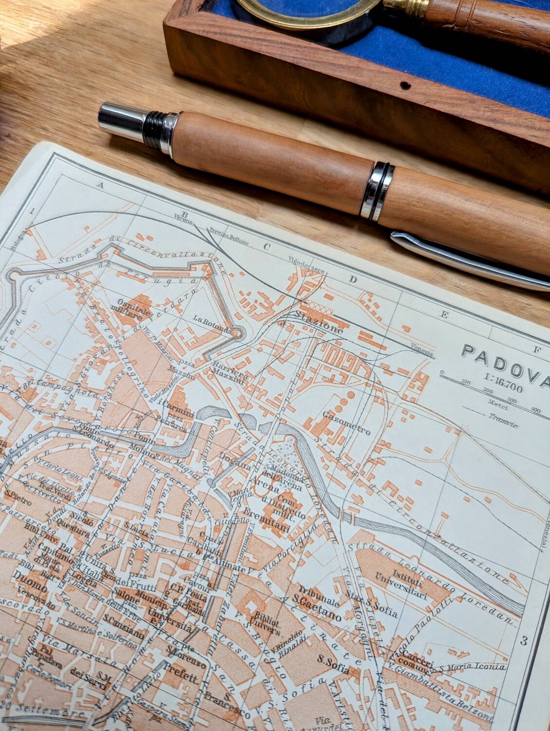 Printed in 1909, map of Padua (Padova), Veneto, Italy.