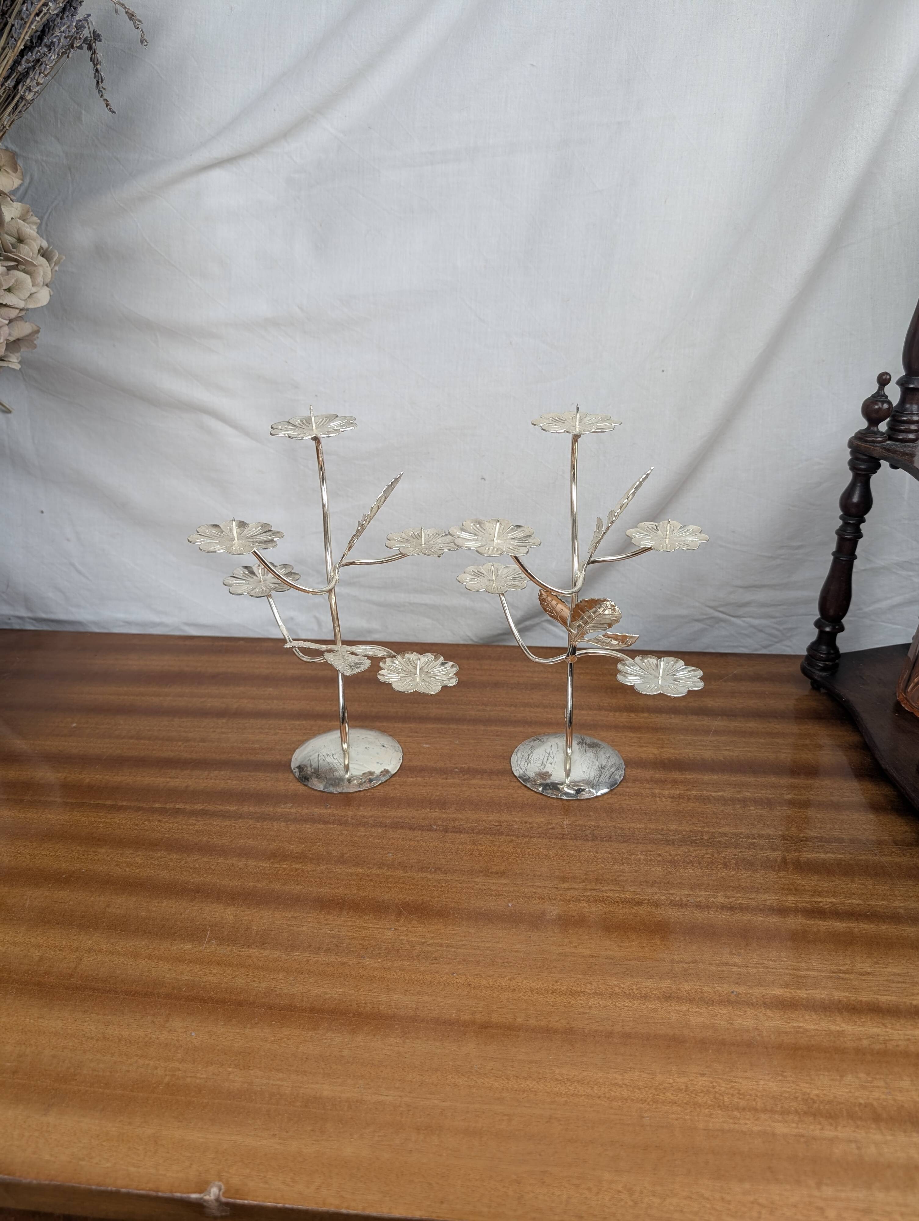 Pair of Art Nouveau Style Silver Plated Metal Candlesticks, BMF Made in Germany