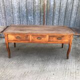 Antique solid cherry farmhouse table with 3 drawers and 2 pulls
