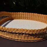 Large original tray in vintage woven rattan
