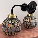 Pair of faceted globe wall sconces