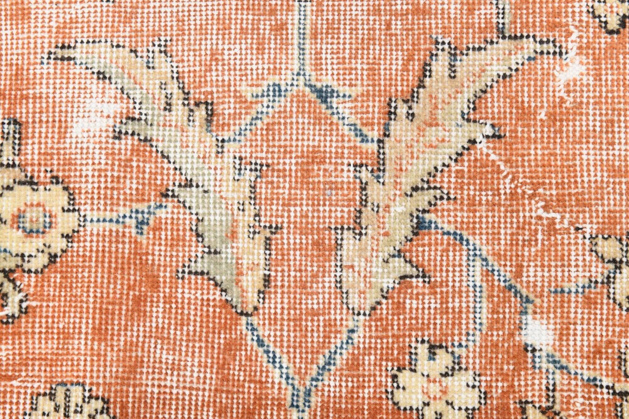 8x11 Orange & Blue Bordered Turkish Vintage Rug, Rugs For Bedroom, Antique