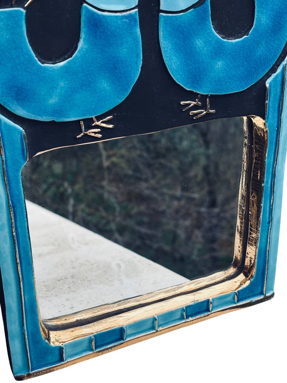 Mithé espelt mirror "cage" in nuanced blue made in 1970.