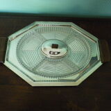 5-compartment thick glass servant - Silver metal with punch - Wooden handles - 1950/60