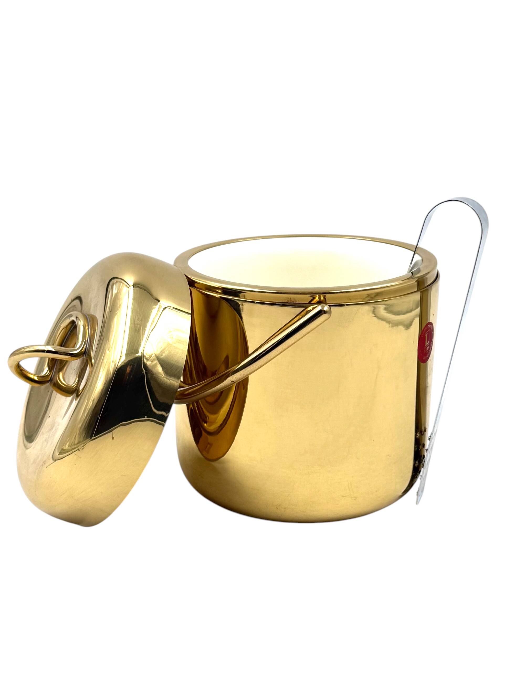 Hollywood regency gold Ice Bucket, Lira Italy ca. 1980s