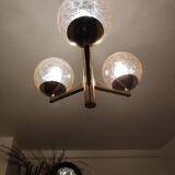 3-Globe smoky and cracked glass chandelier