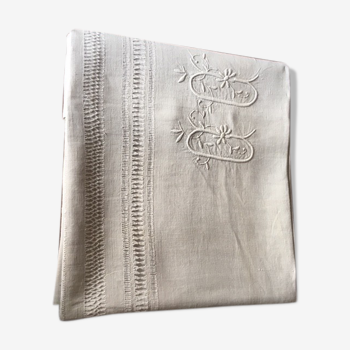 antique linen hand embroidered sheet with monogram and days