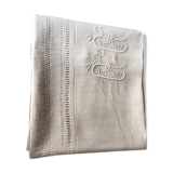 drap ancien brodé main en lin avec monogramme et jours