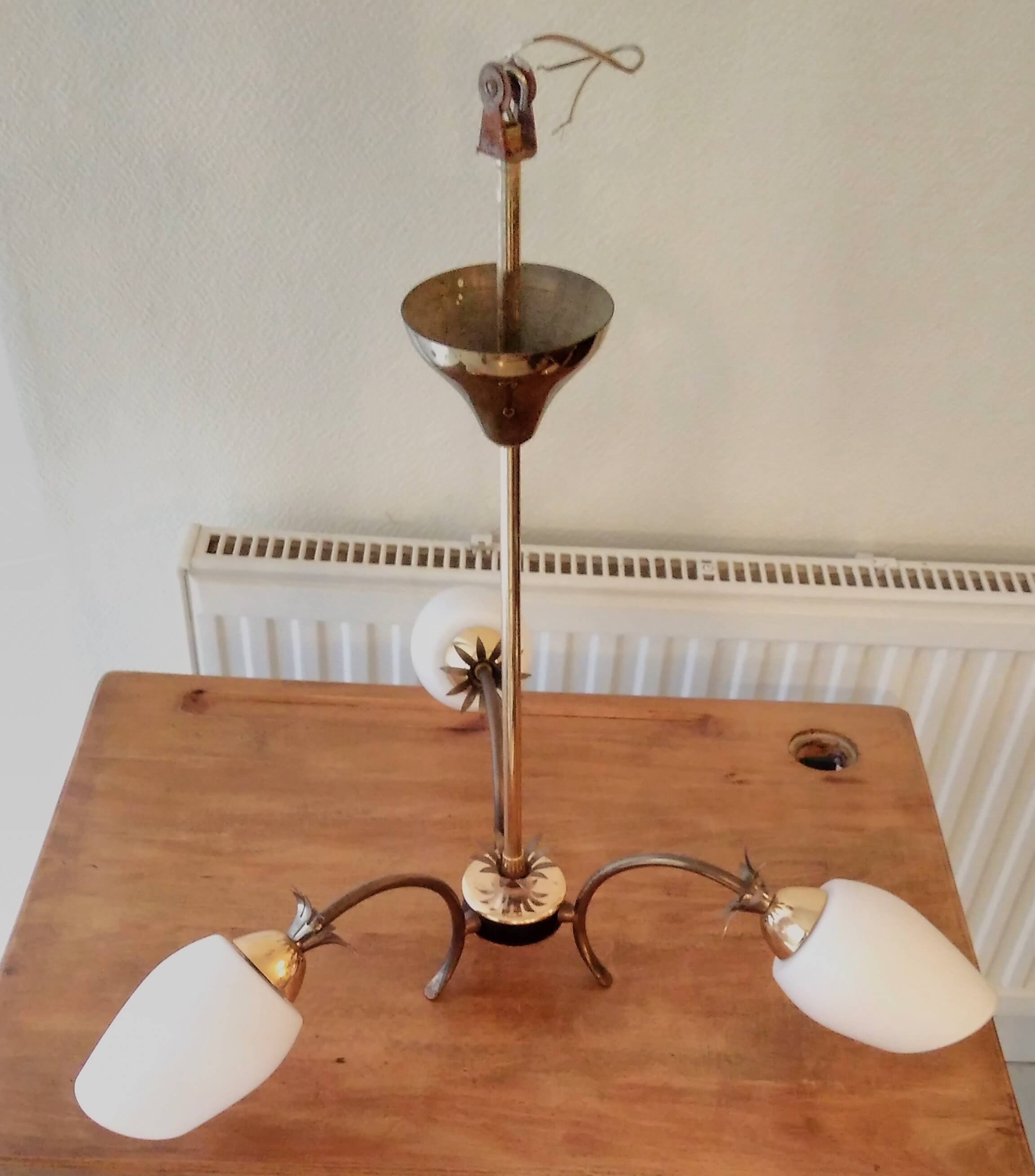 Vintage chandelier with 3 opaline globes