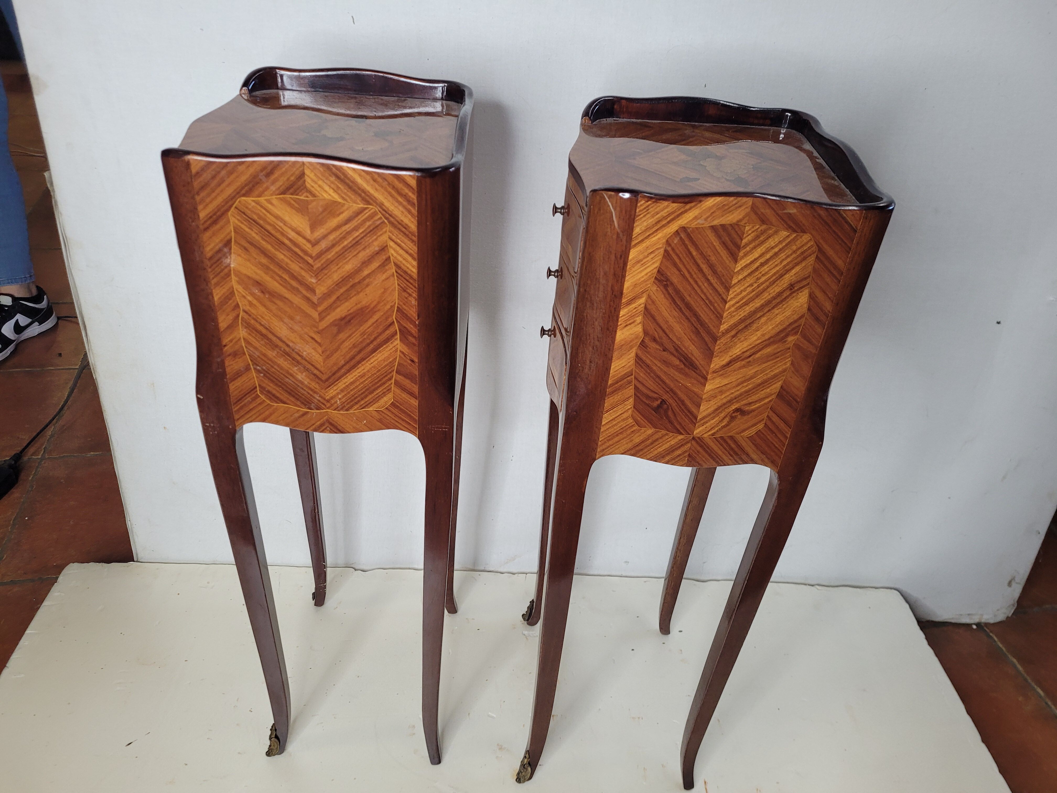 Pair of Louis XV style bedside tables in marquetry