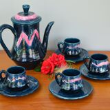 Service à café bleu et rose Vallauris