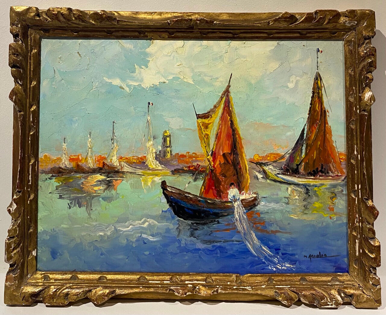 Tableau ancien, Marine à Saint-Tropez, signé, années 50/60