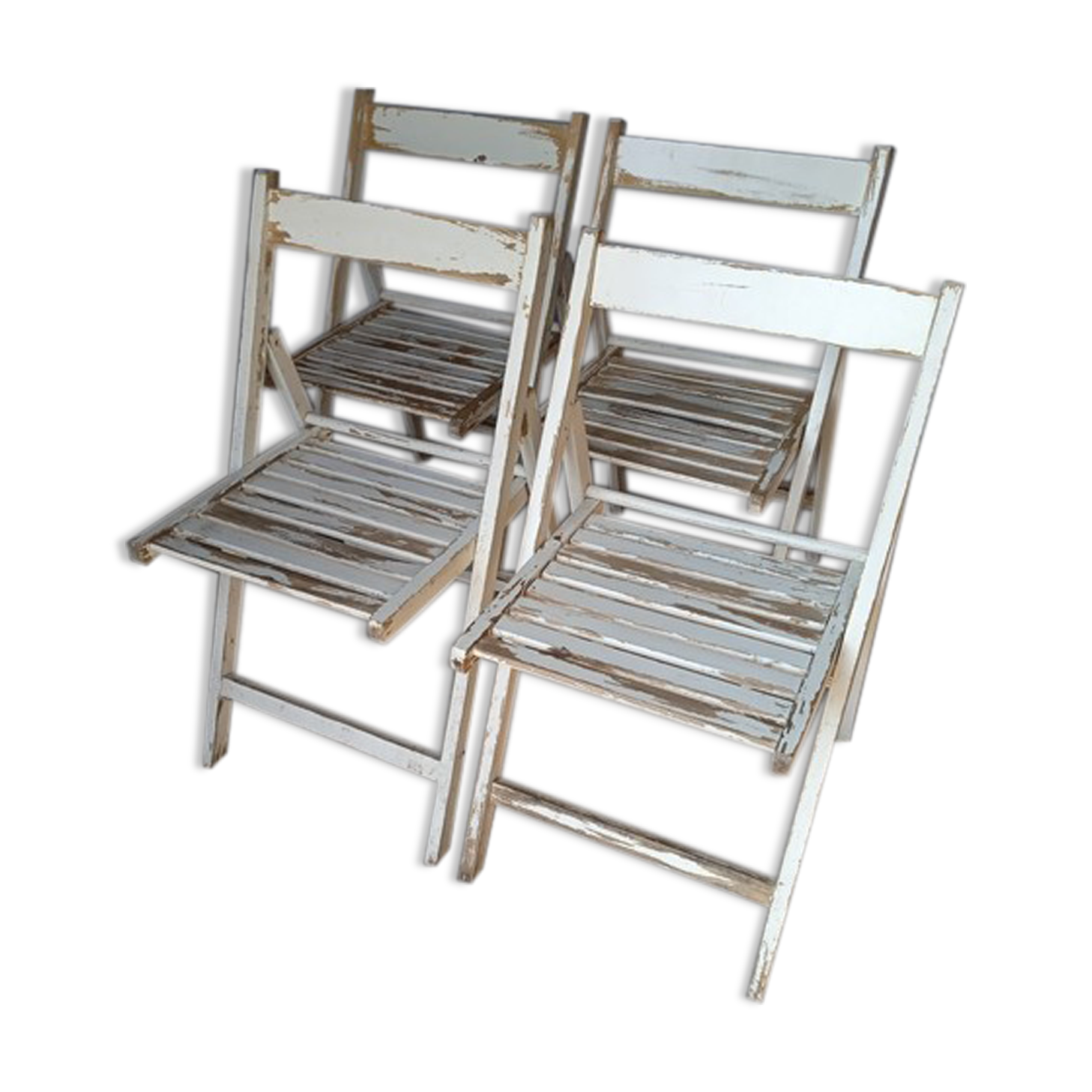 4 foldable chairs wood vintage epoch 1970