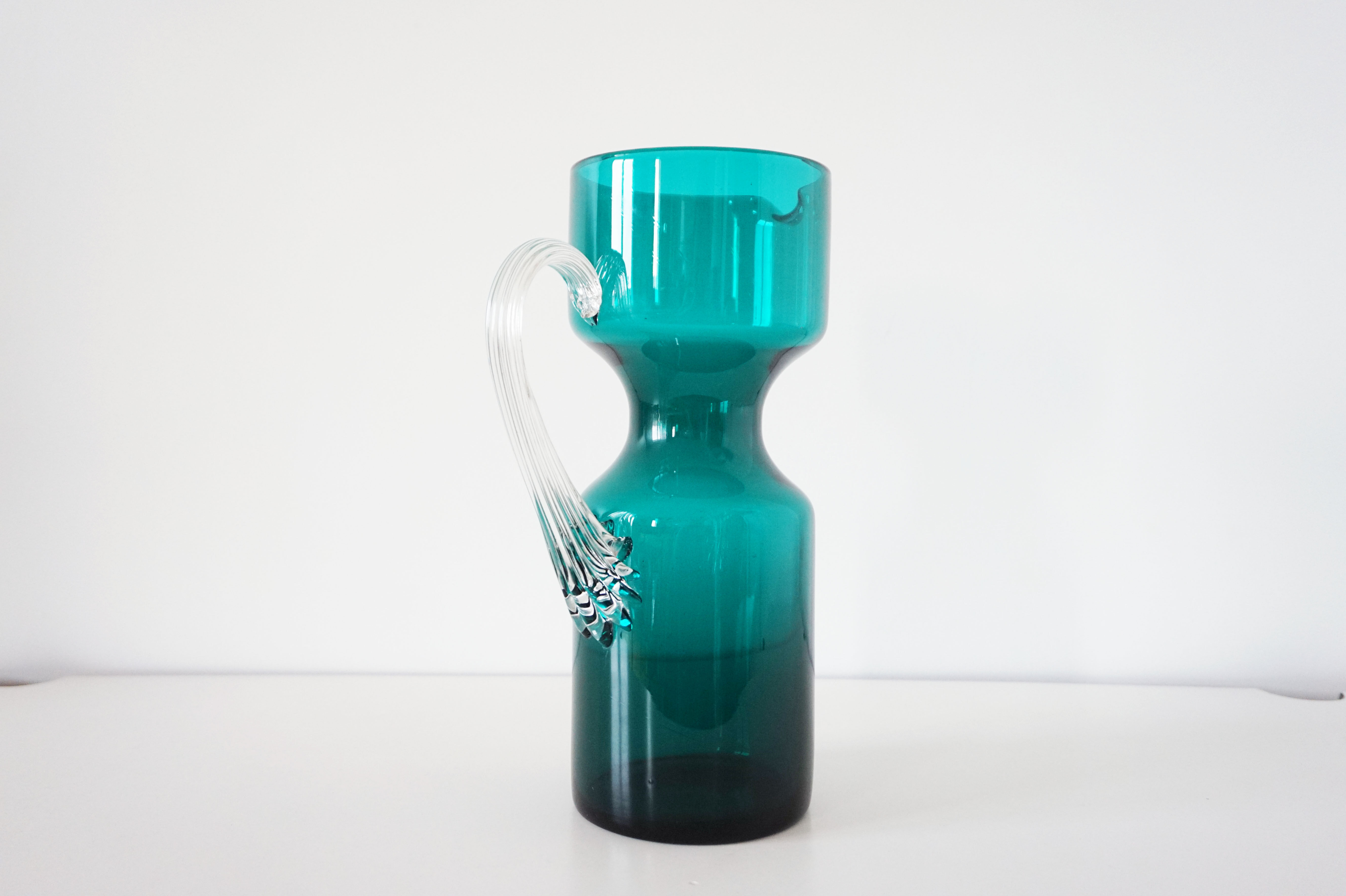 Vintage blue blown glass carafe