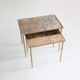 Églomisé glass nesting tables in neoclassical style, Belgium, 1960s