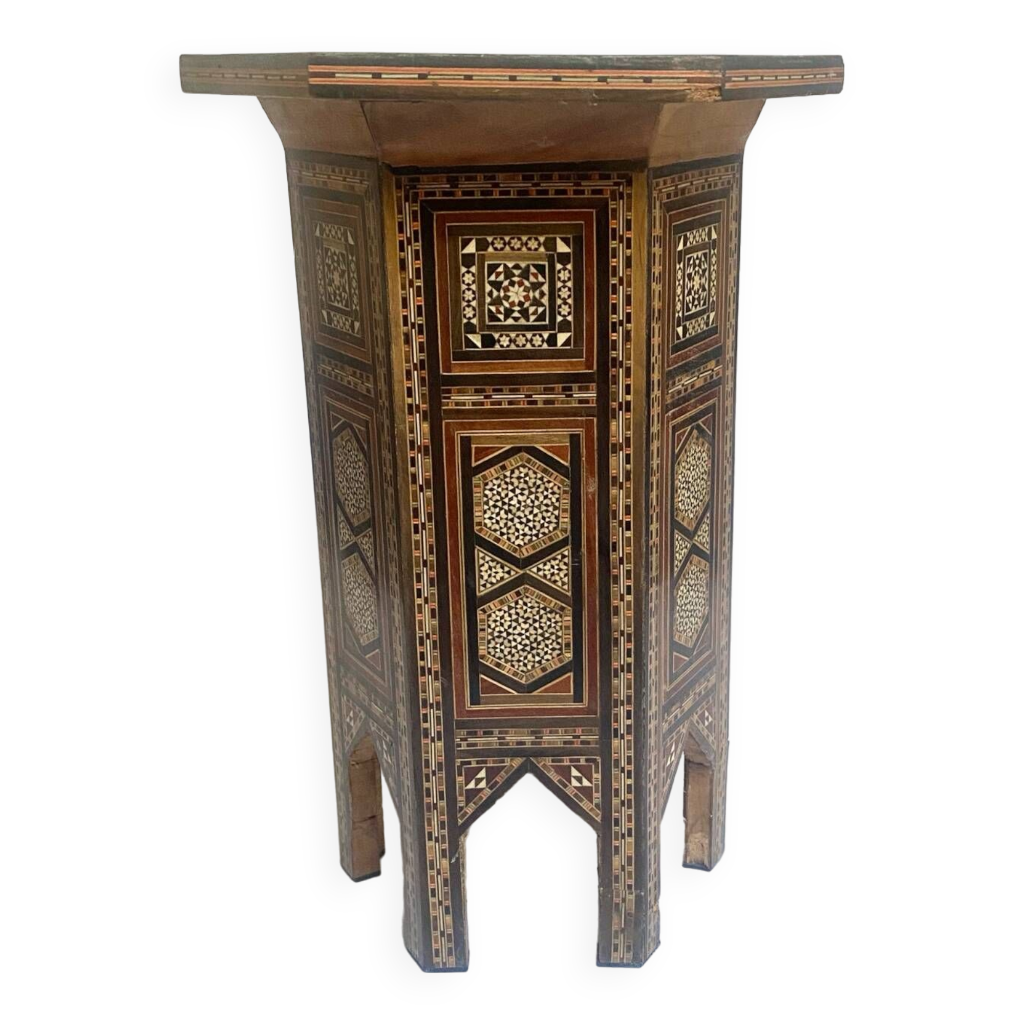 Oriental pedestal table (Syria) in micromozaic (bone, mother-of-pearl)