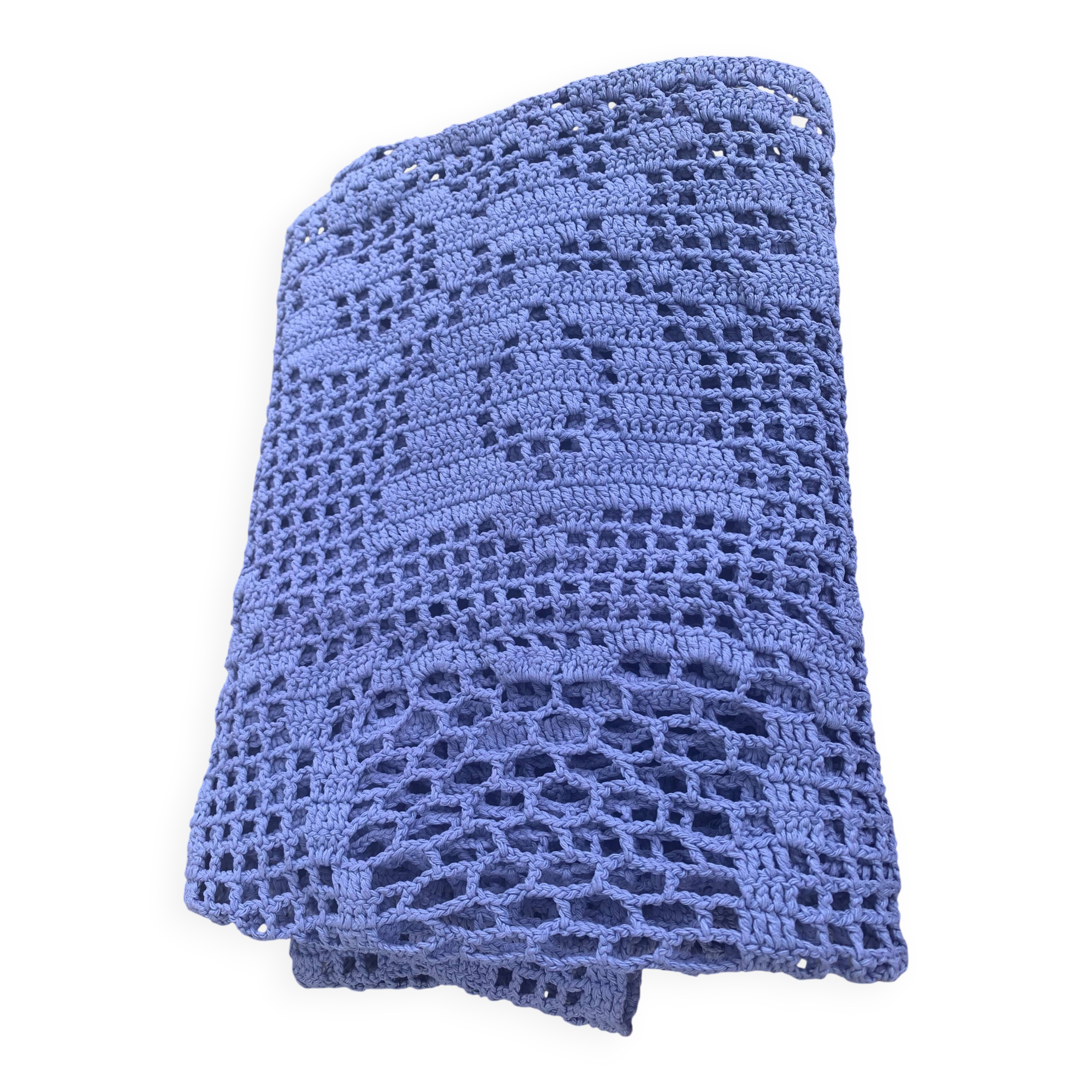 Handmade, blue-purple crocheted, vintage table runner or plaid