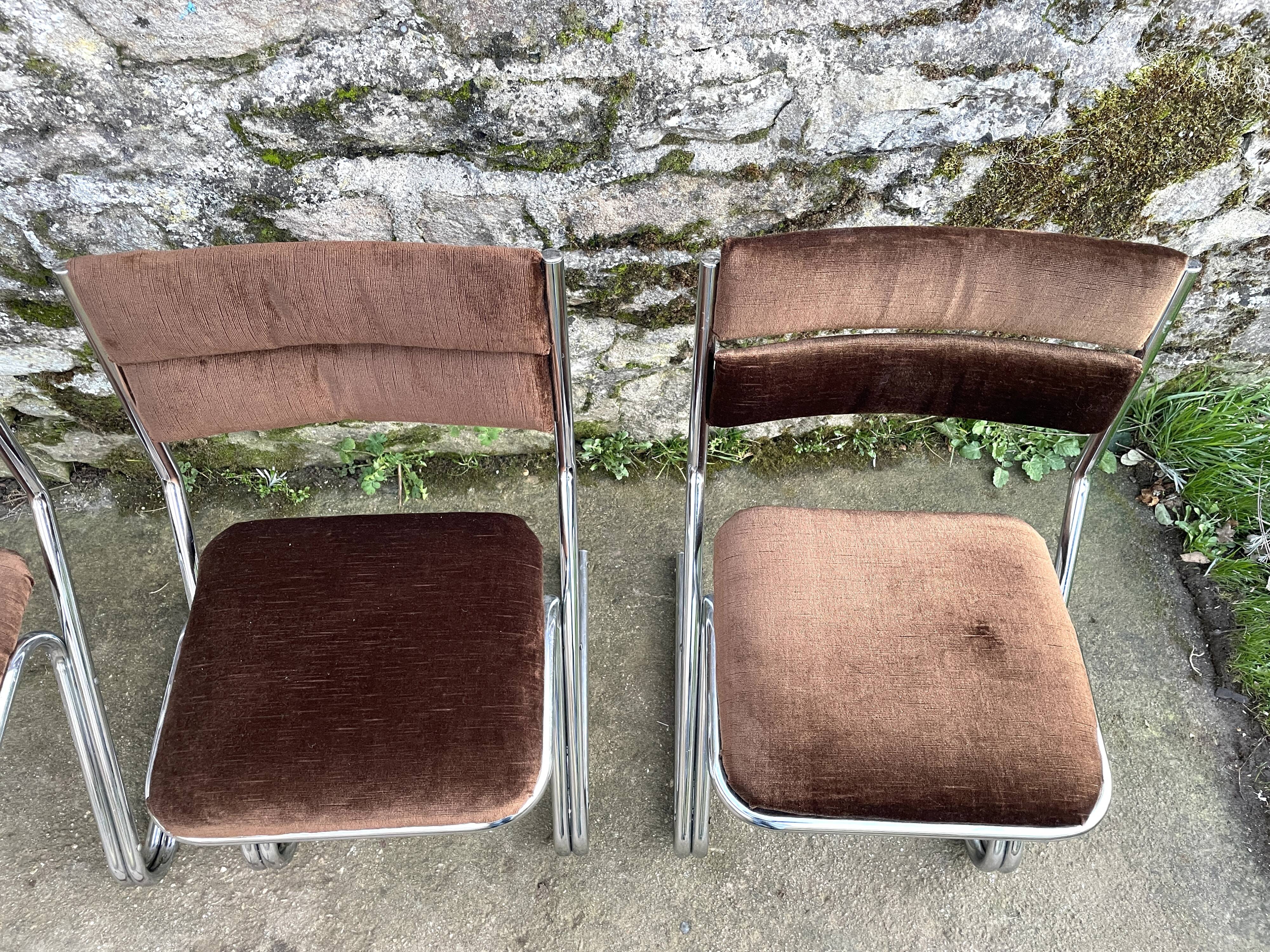 Set of 4 brown velvet zigzag chairs 1970