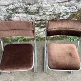Set of 4 brown velvet zigzag chairs 1970