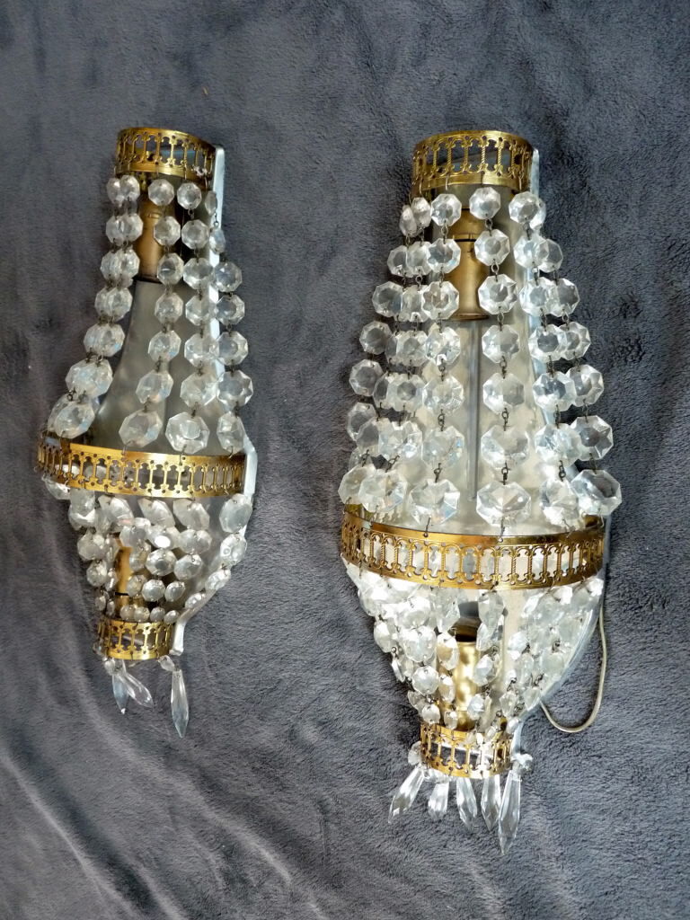 2 old hot air balloon sconces crystal grapevines 2 lights