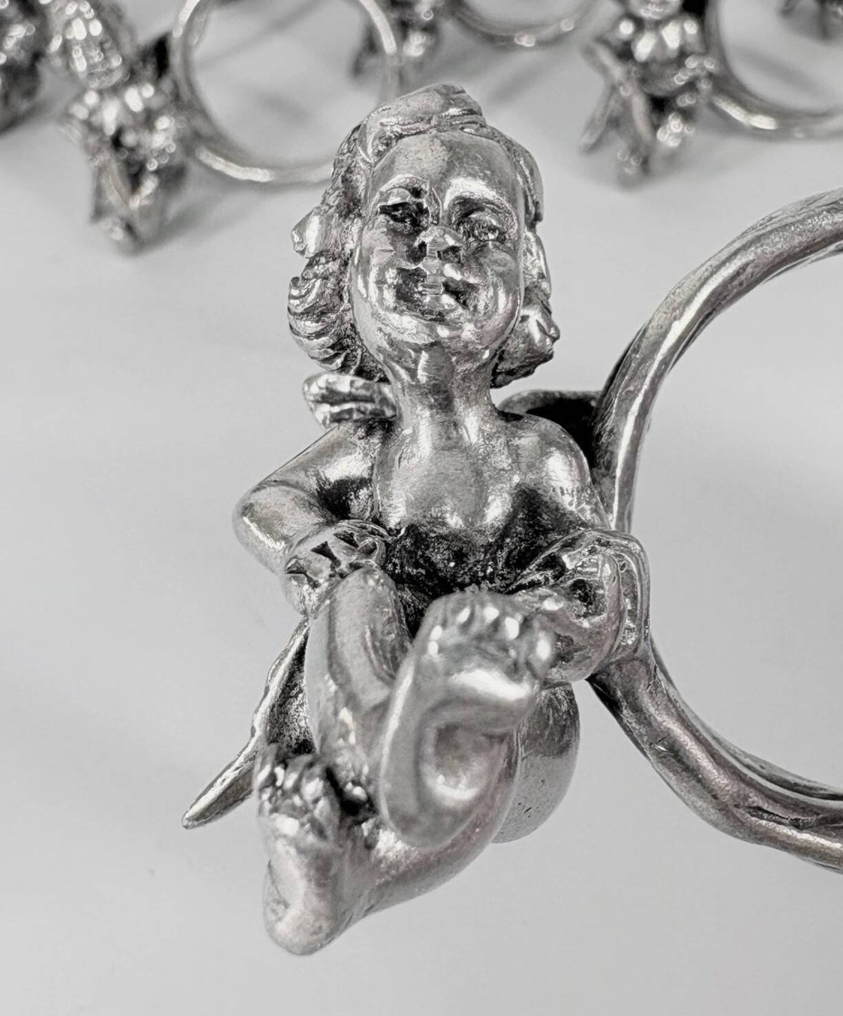 Set of 10 Silver-Plated Cherub Napkin Rings, Vintage Table Décor Putti Figurine