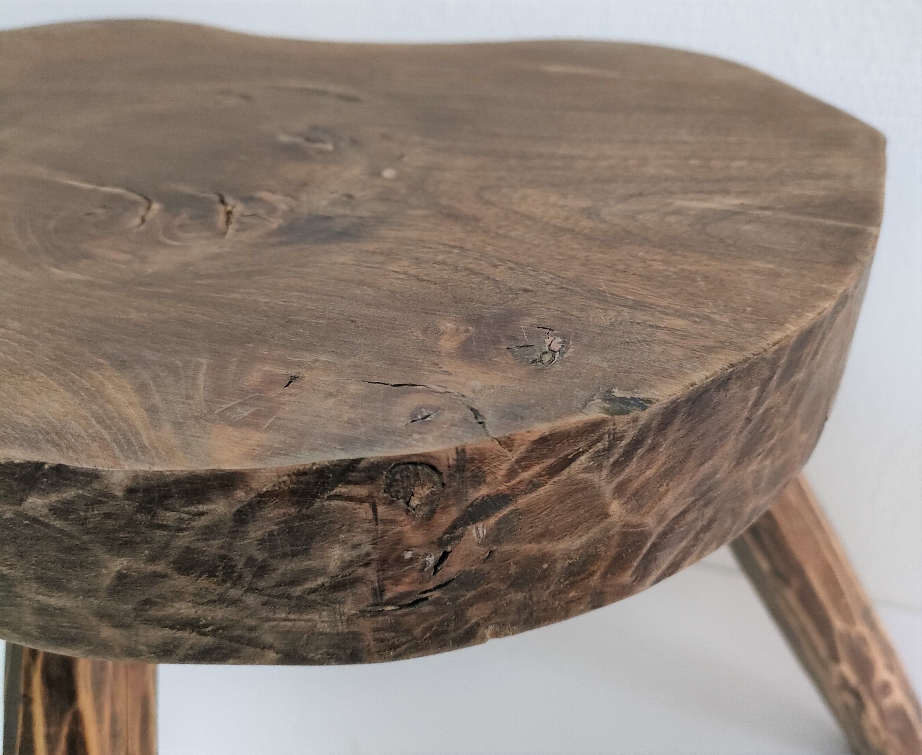 Tripod stool solid wood folk art 60s