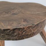 Tripod stool solid wood folk art 60s