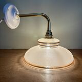 Vintage elbow wall lamp with white and gold granite glass shade