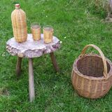 Rattan bottle and glasses