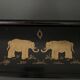 20th century Indian wooden box black lacquer decorated with animals with gold highlights