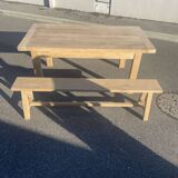 Solid oak farmhouse table and these two benches