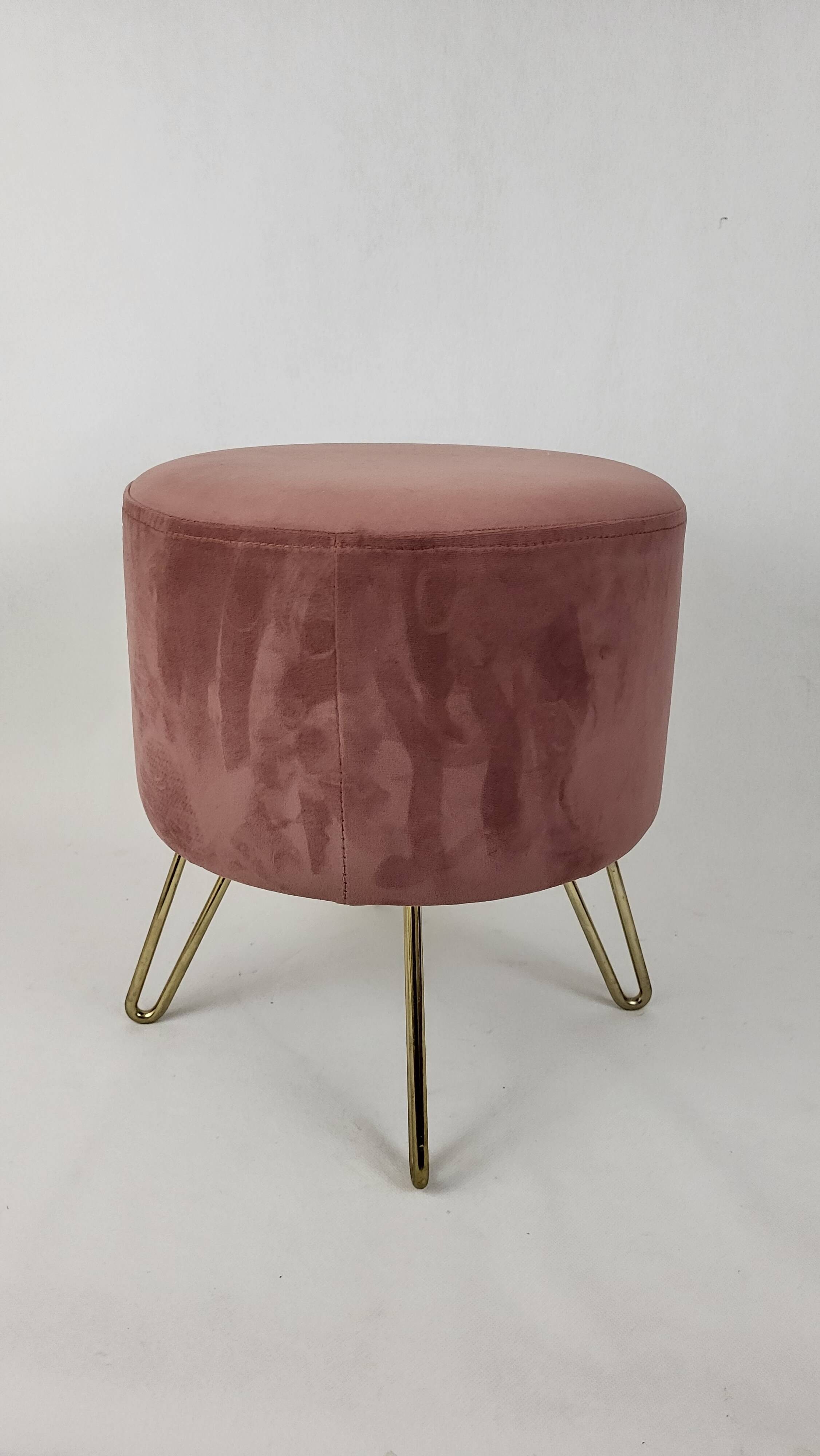 Tabouret pouf & repose pieds velours saumon