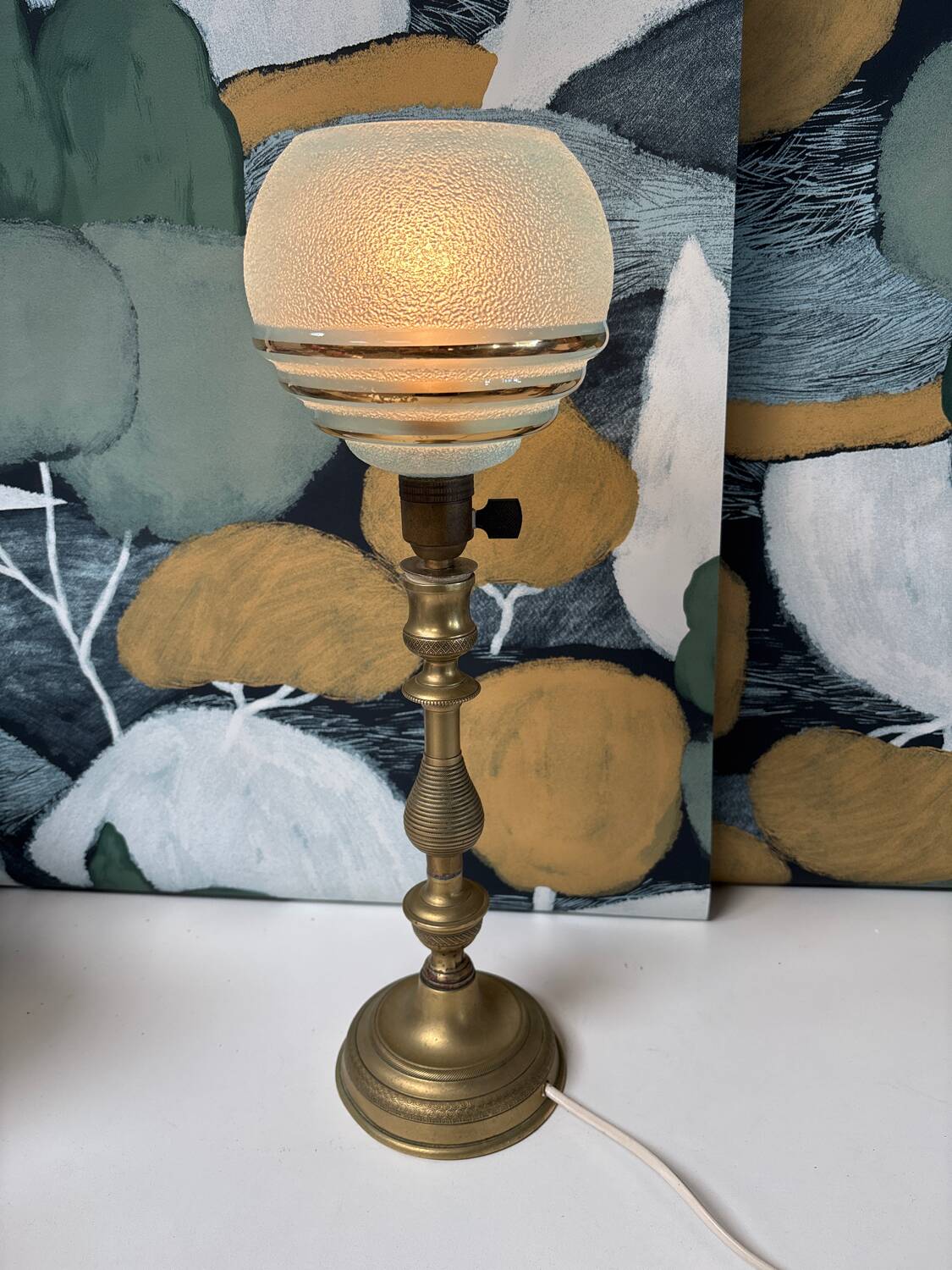 Opaline brass lamp