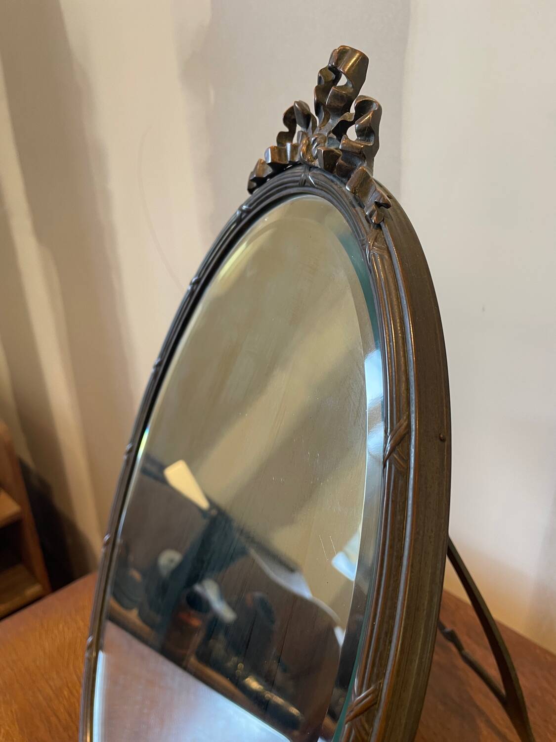 Antique mirror for standing or hanging – Louis XVI style, bronze, bevelled glass